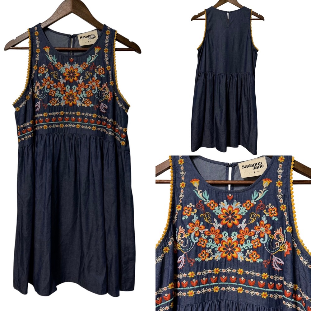 Savanna Jane Dress Womens S Embroidered Floral Babydoll Cottagcore Feminine Boho